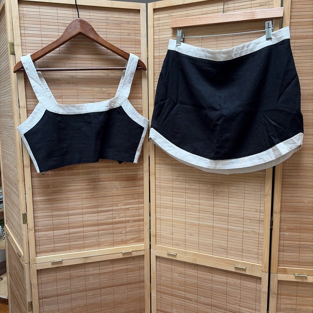 7 for all Mankind LinenBlack and White Two-Piece Set